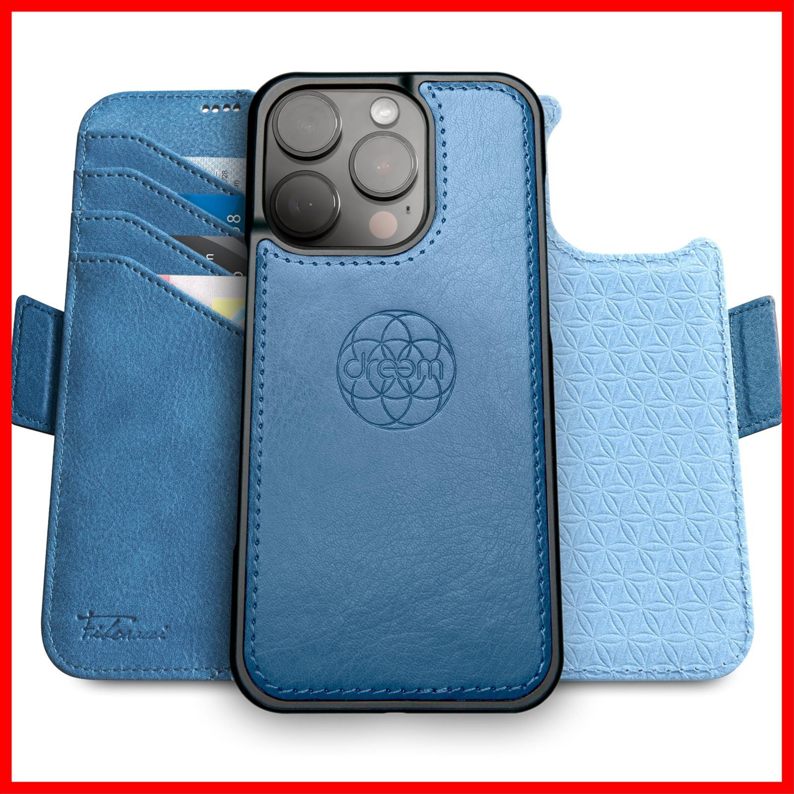 Dreem フィボナッチ Fibonacci 2イン1 財布型ケース Apple iPhone 16 Pro Max用 - ヴィーガンレザー製 マグネット着脱式 耐衝撃 携帯電話ケース RFIDカード保護機能 2通りに使えるフリップスタンド付
