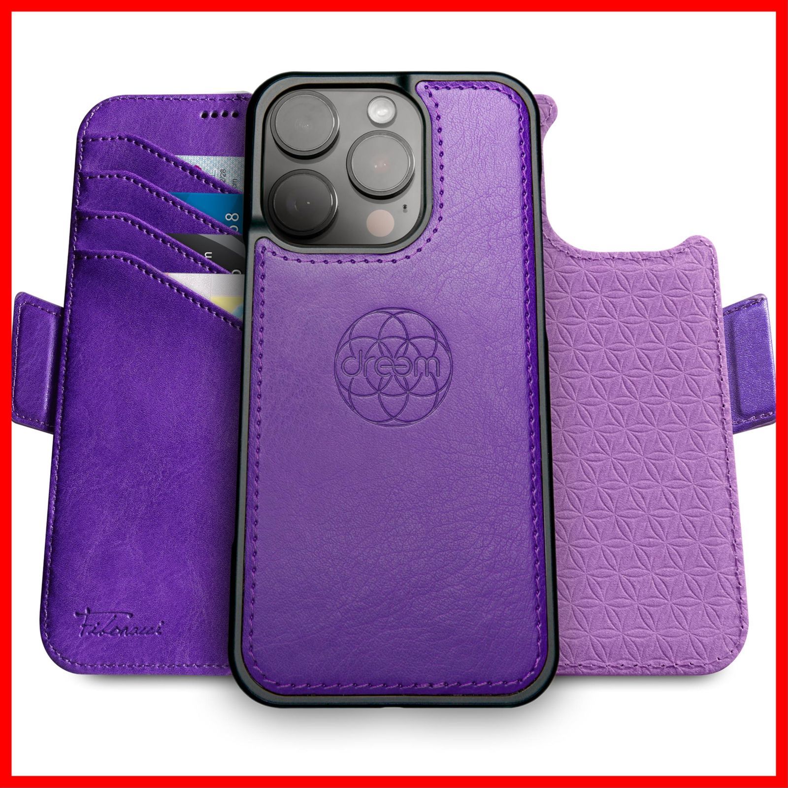 数量 RFIDカード保護機能 携帯電話ケース 耐衝撃 マグネット着脱式 ヴィーガンレザー製 2通りに使えるフリップスタンド付き - Max用 Pro - 16 iPhone Apple パープル 財布型ケース フィボナッチ Fibonacci 2