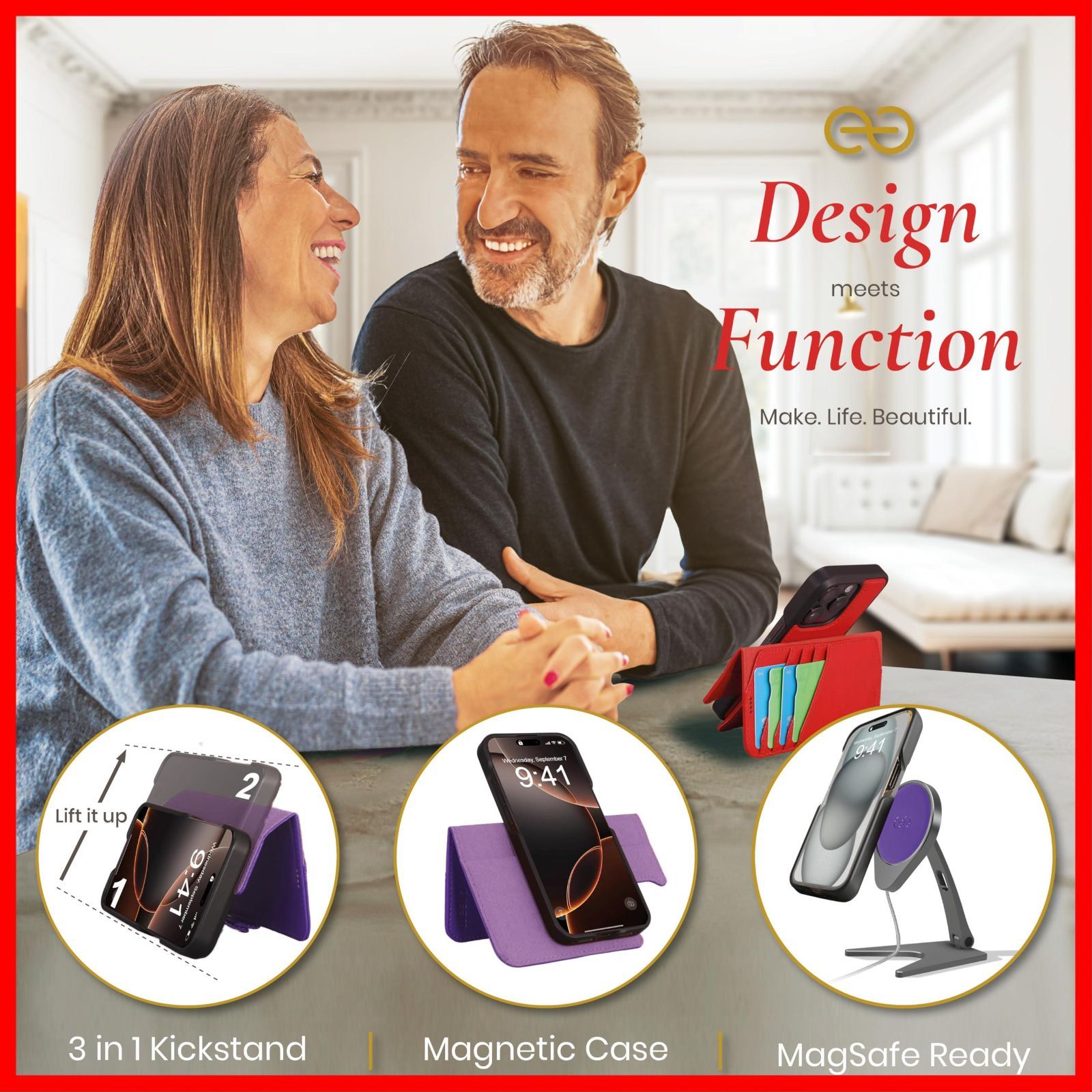 数量 RFIDカード保護機能 携帯電話ケース 耐衝撃 マグネット着脱式 ヴィーガンレザー製 2通りに使えるフリップスタンド付き - Max用 Pro - 16 iPhone Apple パープル 財布型ケース フィボナッチ Fibonacci 2 ATMAENTERPRISE_COM