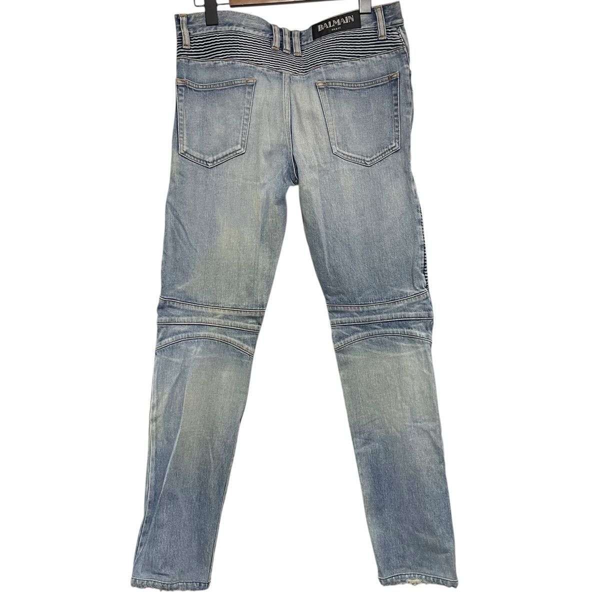 BALMAIN バルマン バイカーデニムパンツ S7H9551TO21 ブルー ダメージ加工 サイズ30 ウエスト86cm メンズ 25032316 MK
