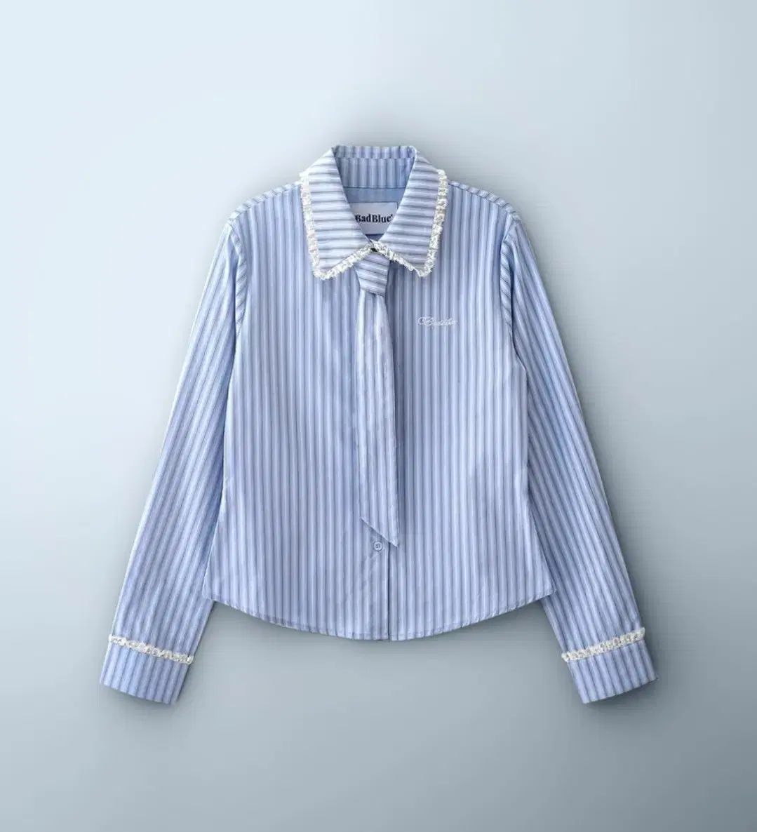  バッドブルー badblue ストライプレースネクタイシャツ ブルー 長袖 シャツ ブラウス