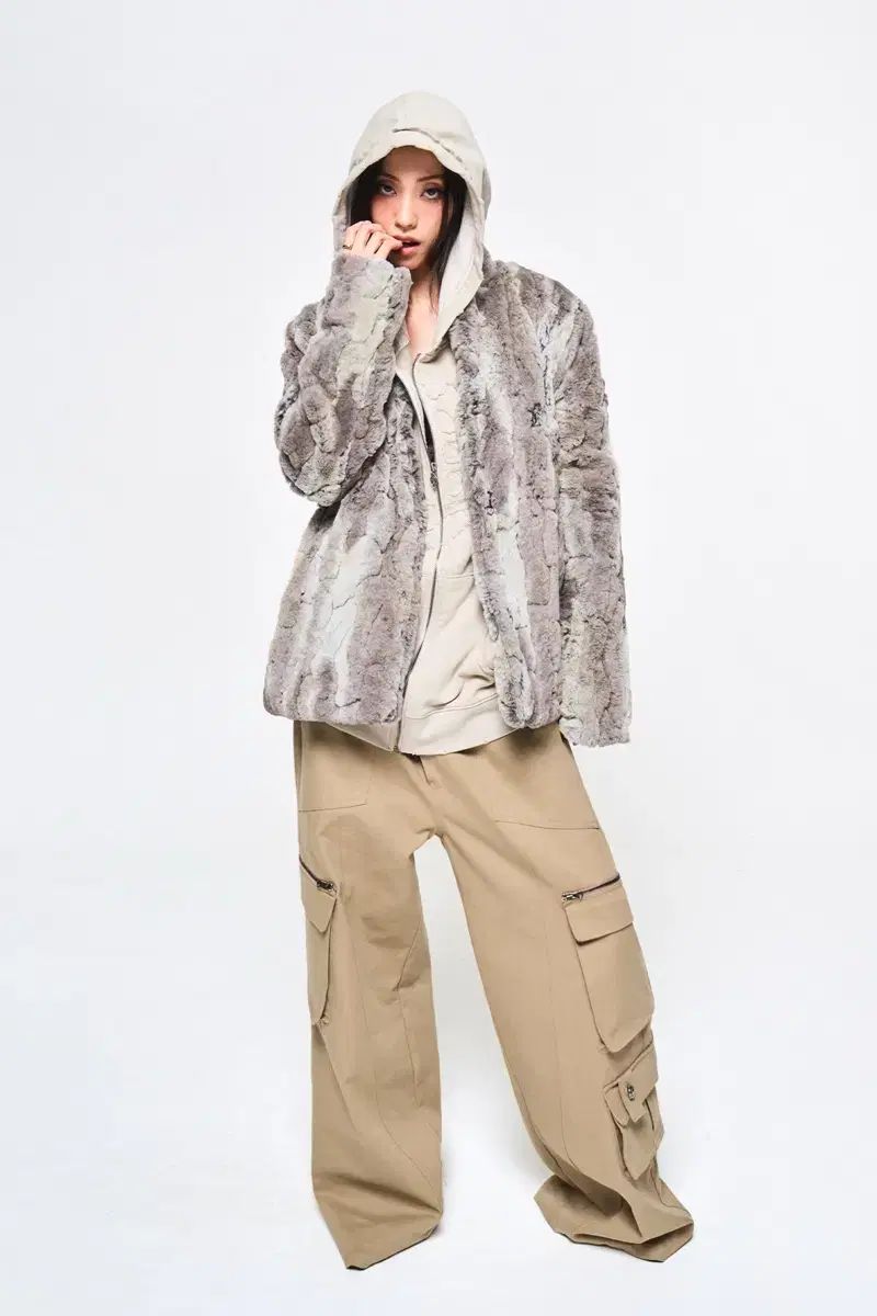  yeel ワイイイエル ミックス ヘアリー ファー ジャケット カーキ ブラウン ロングコート ジャケット アウター