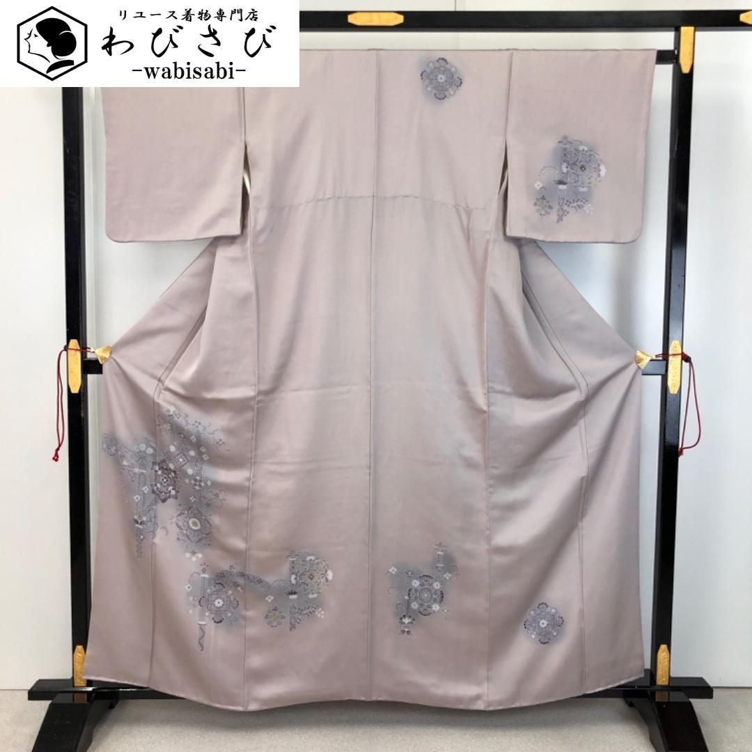 付下げ 華柄模様 花唐草 暈し 灰桜色 K-5481