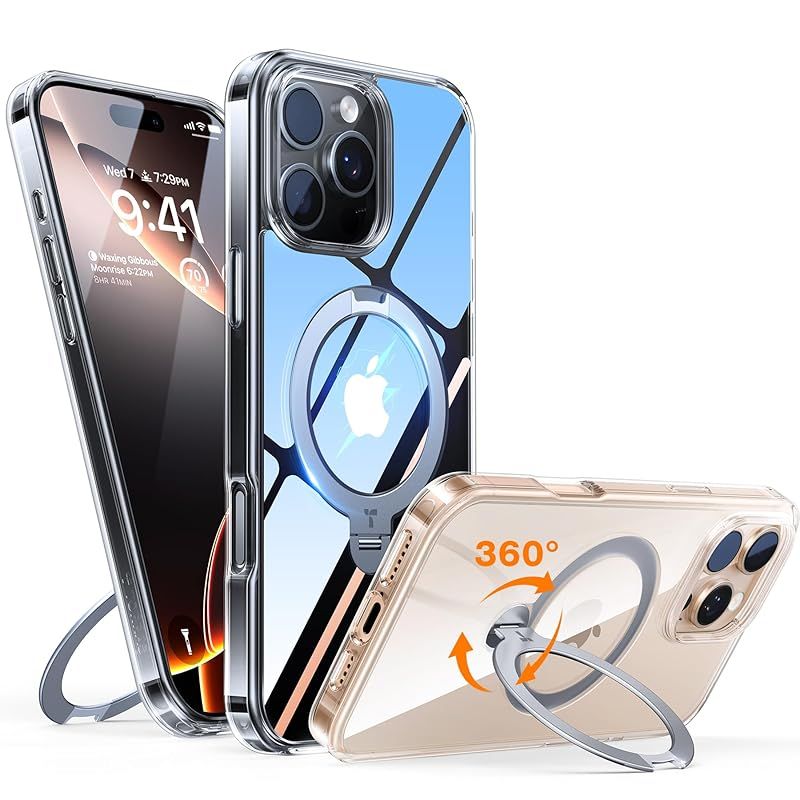 カチッ 2025新開発 安定性 TORRAS iPhone 16 Pro Max 用 ケース ゼンマイ式スタンド 縦横両対応 リング マグネット搭載 MagSafe対応 ワイヤレス充電対応 米軍MIL規格耐衝撃 指紋防止 黄変防止 マグセーフ対応 6.9イン