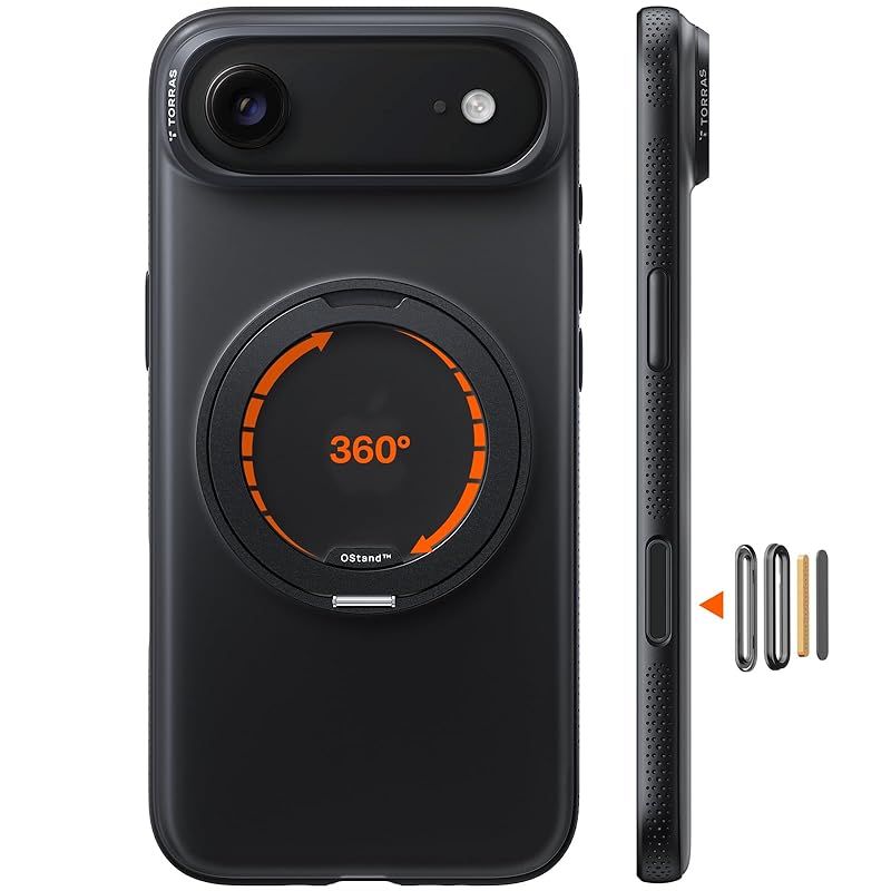 TORRAS iPhone Air 用ケース カチカチ 360度回転スタンド リング Ostand O3 Fitness MagSafe対応 米軍MIL規格耐衝撃 スタンド 指紋防止 黄変防止 カメラコントロールボタン付き ストラップホール 半透明 撮