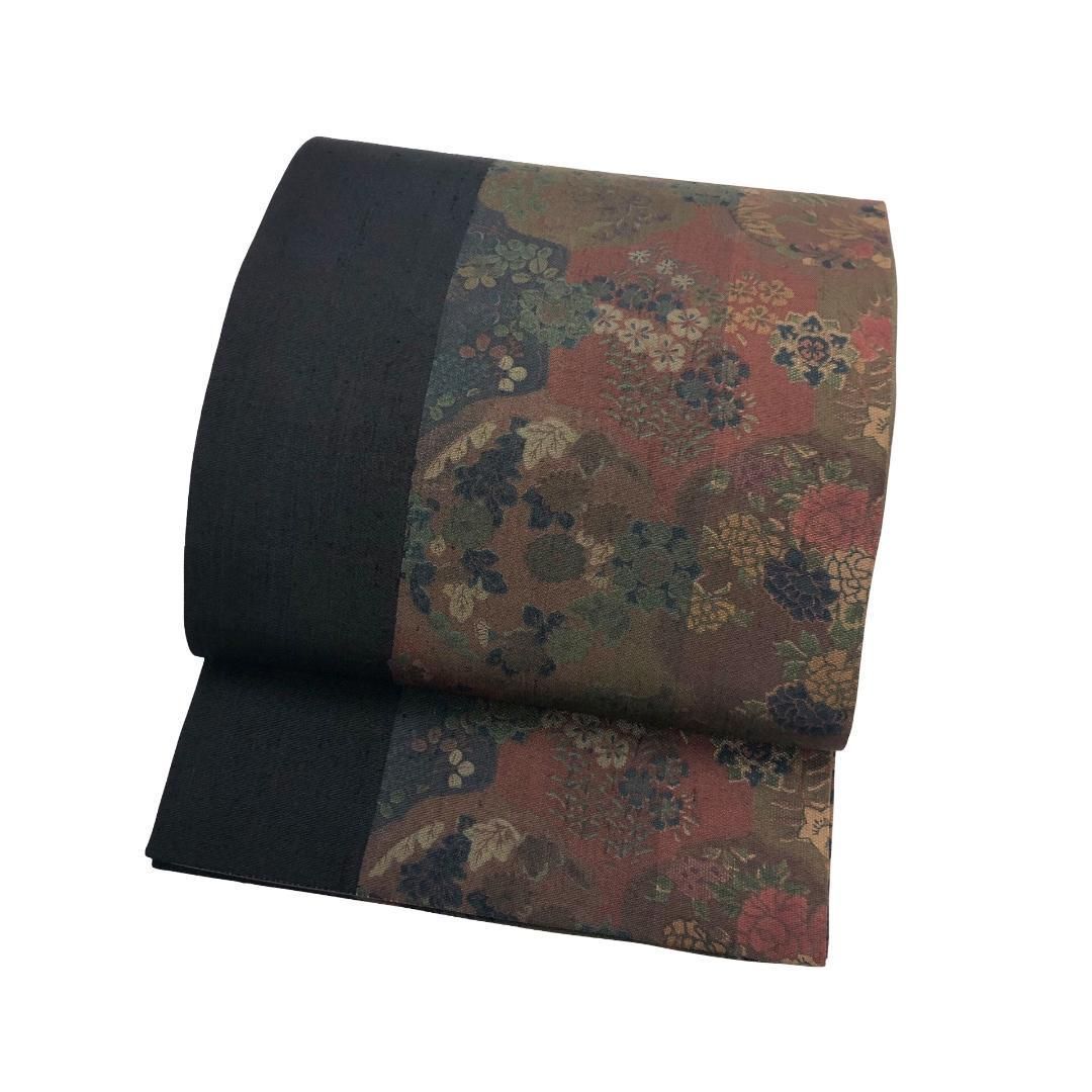 袋帯 花柄模様 鳥 洒落帯 長尺 O-5658