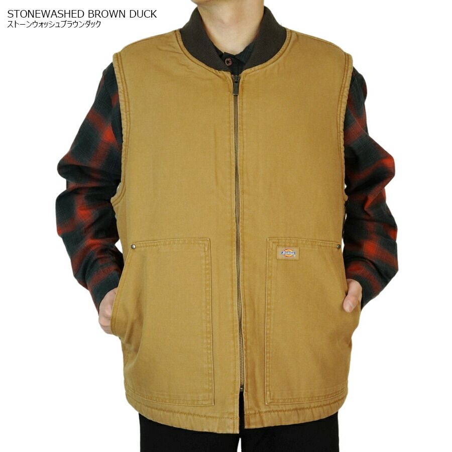 DICKIES ディッキーズメンズ ベストダック インサイド ボア ベスト DUCK INSIDE BOA VESTSTONEWASHED BROWN DUCK BLACK黒 茶色 ダック地 中綿 レイヤード 重ね着TATOO ローライダー 作業着 大きめサイ