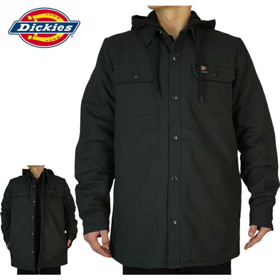 DICKIES ディッキーズメンズ ジャケットモダンフィット シャツ ジャケット ウィズ フリース フードMODERN FIT SHIRTS JACKET WITH FLEECE HOODBLACK ブラック 黒 レイヤード 重ね着TATOO ローライダー