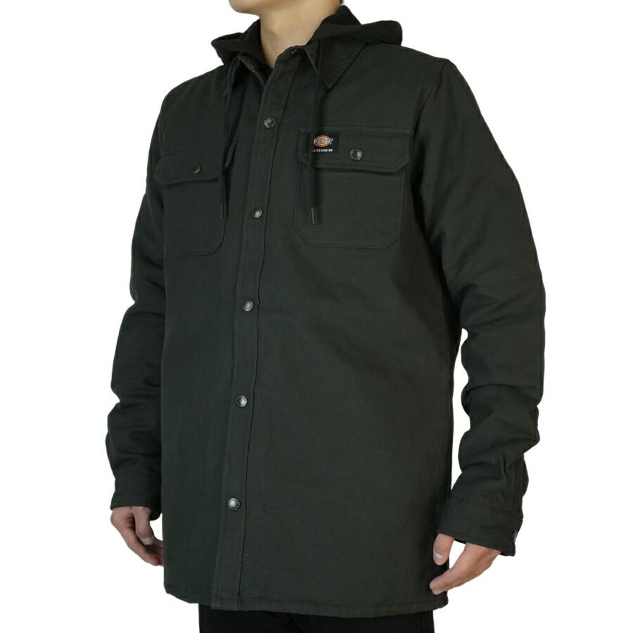 DICKIES ディッキーズメンズ ジャケットモダンフィット シャツ ジャケット ウィズ フリース フードMODERN FIT SHIRTS JACKET WITH FLEECE HOODBLACK ブラック 黒 レイヤード 重ね着TATOO ローライダー