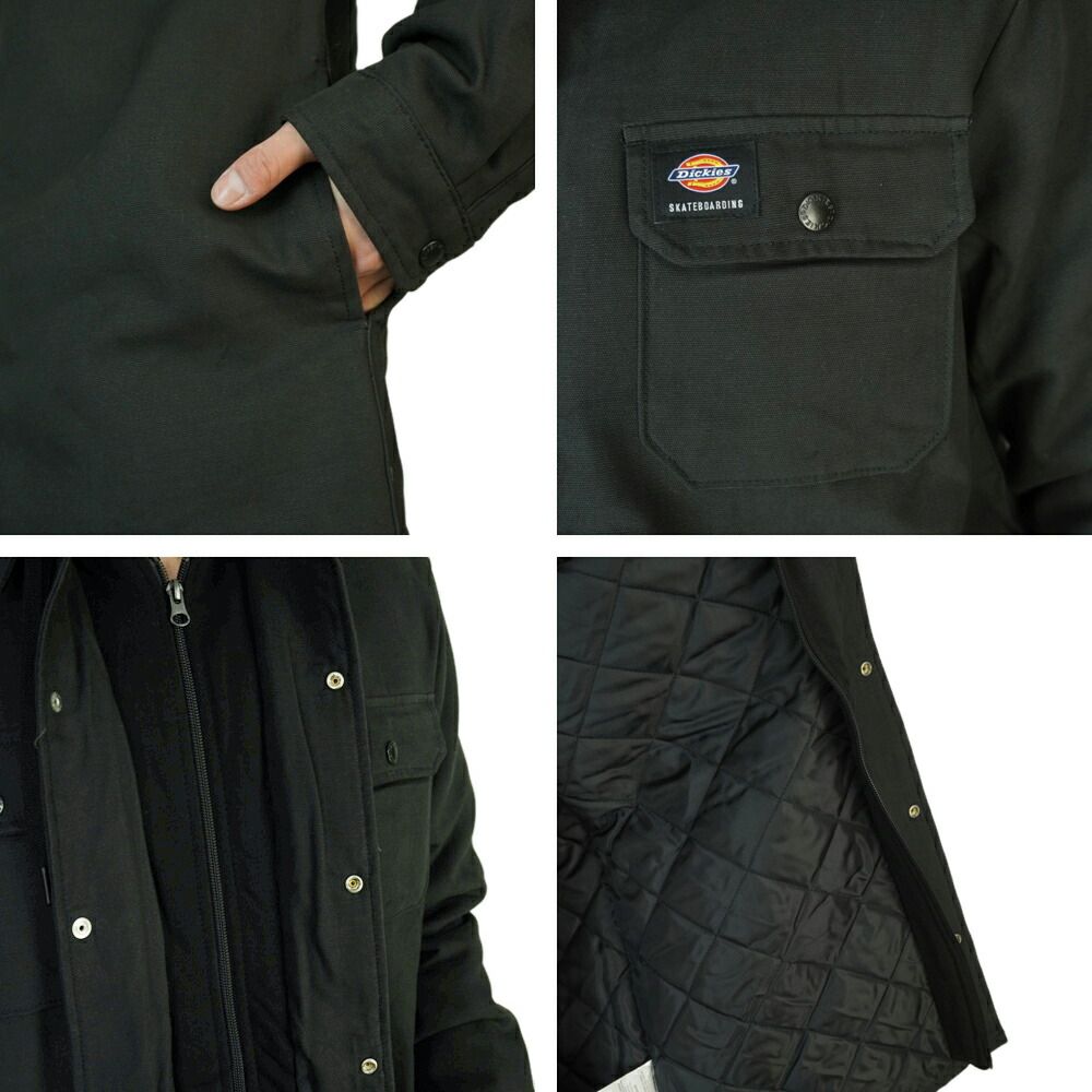 DICKIES ディッキーズメンズ ジャケットモダンフィット シャツ ジャケット ウィズ フリース フードMODERN FIT SHIRTS JACKET WITH FLEECE HOODBLACK ブラック 黒 レイヤード 重ね着TATOO ローライダー KANDAIZUMI_COM