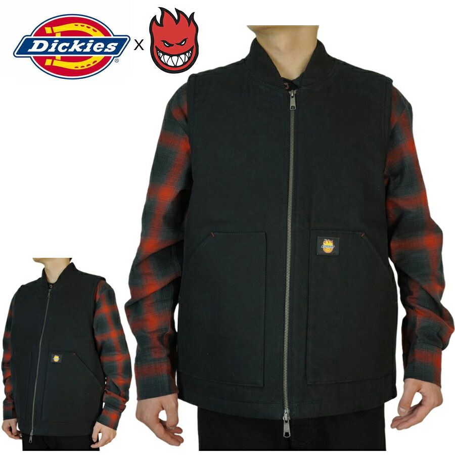 DICKIES ディッキーズメンズ ベストSPITFIREコラボレーション キルト ラインド ウーブン パデッド ベストQUILT LINED WOVEN PADDED VESTBLACK ブラック 黒 レイヤード 重ね着TATOO ローライダー 作業着 大