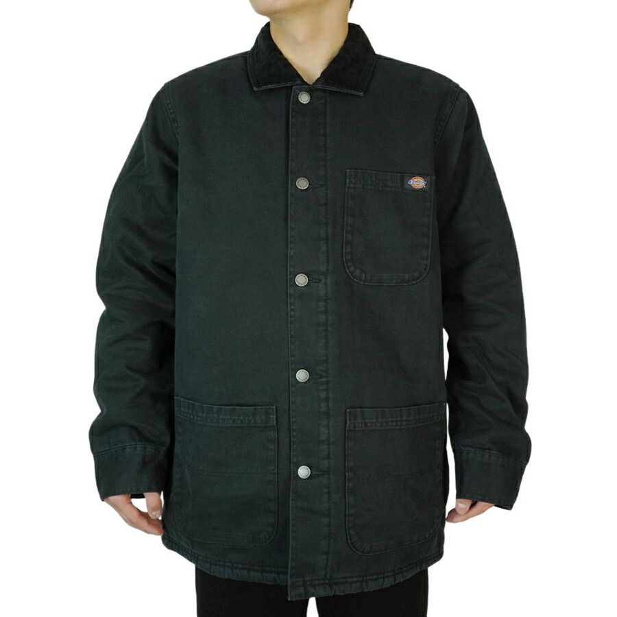 DICKIES ディッキーズメンズ コート ジャケットダック チョア コート DUCK CHORE COATSTONEWASHED BLACK ストーンウォッシュ ブラック黒 ボア ダック地 レイヤード 重ね着TATOO ローライダー 作業着 大きめサイズ ス