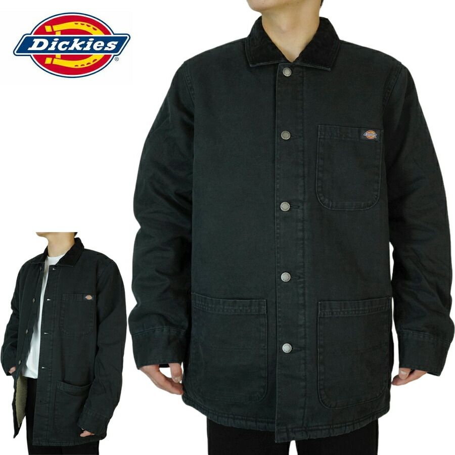 DICKIES ディッキーズメンズ コート ジャケットダック チョア コート DUCK CHORE COATSTONEWASHED BLACK ストーンウォッシュ ブラック黒 ボア ダック地 レイヤード 重ね着TATOO ローライダー 作業着 大きめサイズ ス