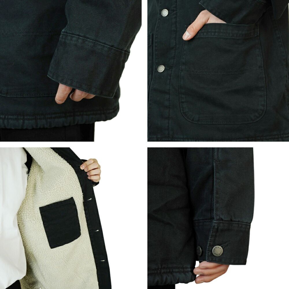 DICKIES ディッキーズメンズ コート ジャケットダック チョア コート DUCK CHORE COATSTONEWASHED BLACK ストーンウォッシュ ブラック黒 ボア ダック地 レイヤード 重ね着TATOO ローライダー 作業着 大きめサイズ ス KANDAIZUMI_COM