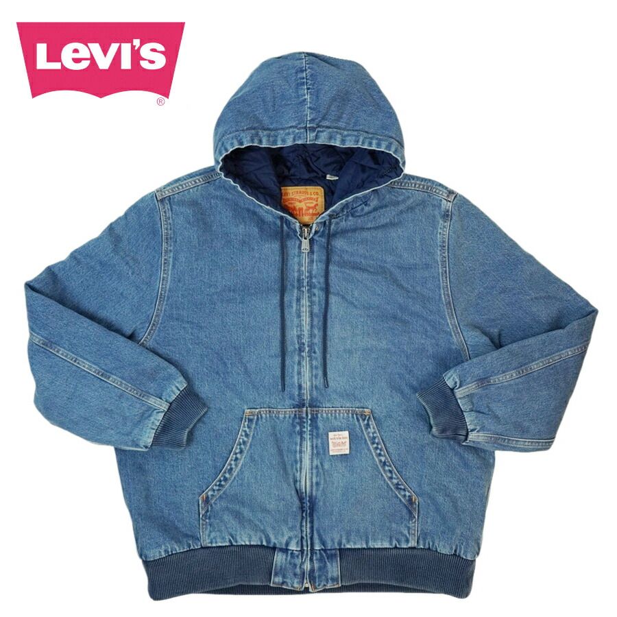 リーバイス LEVI S デニムジャケットWORKWEAR POTRERO デニム ジップアップフーディーMEDIUM INDIGO ミディアムインディゴキルティング ウォッシュ 中綿 リブジージャン Gジャン アウター 上着 ジェンダーレス ジェンダーフリー