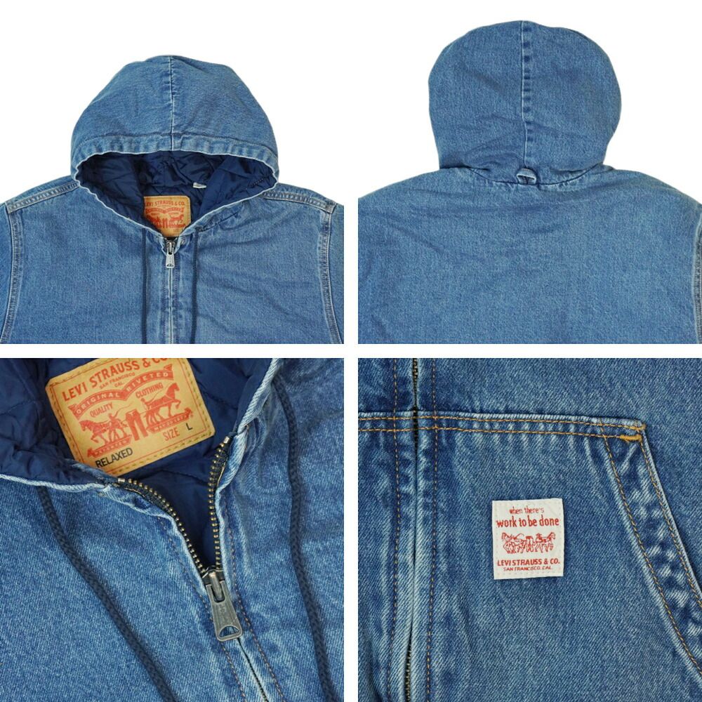 リーバイス LEVI S デニムジャケットWORKWEAR POTRERO デニム ジップアップフーディーMEDIUM INDIGO ミディアムインディゴキルティング ウォッシュ 中綿 リブジージャン Gジャン アウター 上着 ジェンダーレス ジェンダーフリー KANDAIZUMI_COM