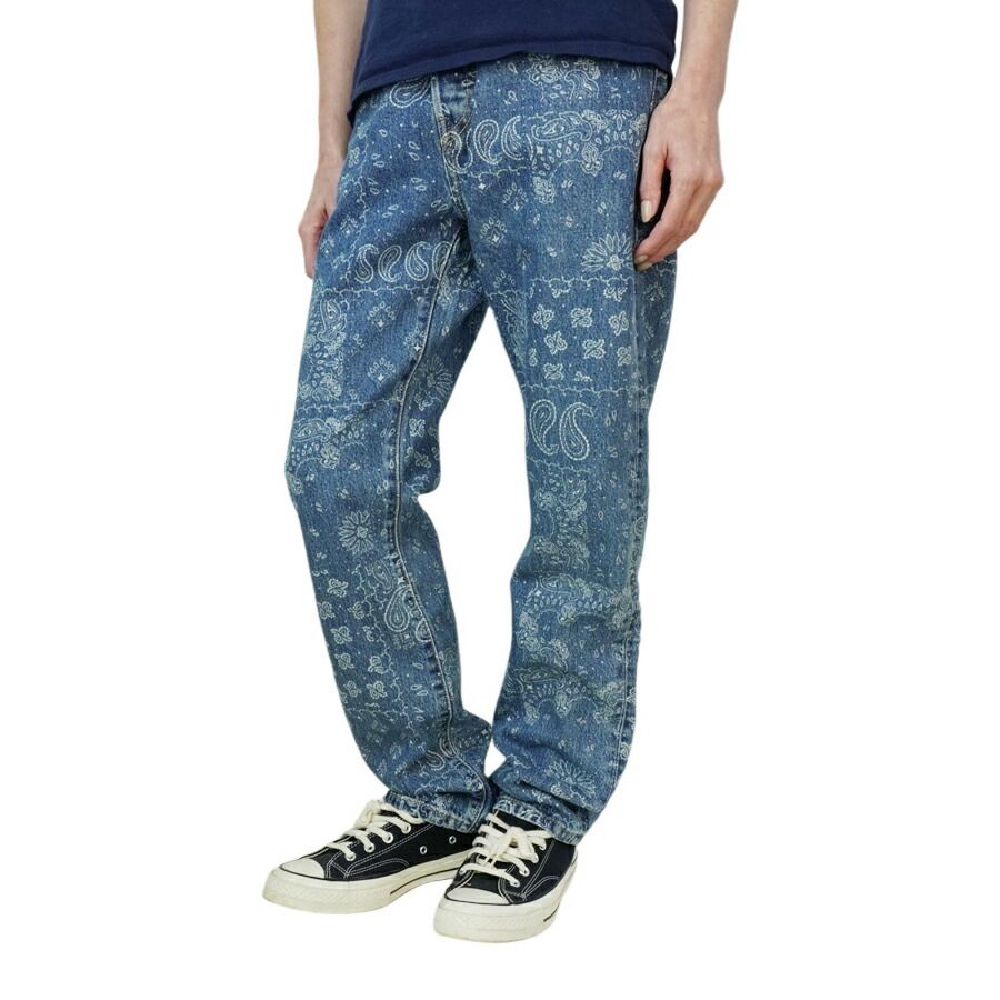 レディース メンズ デニムパンツリーバイス LEVI S501 オリジナル 501 ORIGINALBANDANA WASH BLUE バンダナ ウォッシュブルー ペイズリーブルー インディゴ 柄物 総柄ジェンダーフリー ジーンズ ジーパン クラシック 厚底
