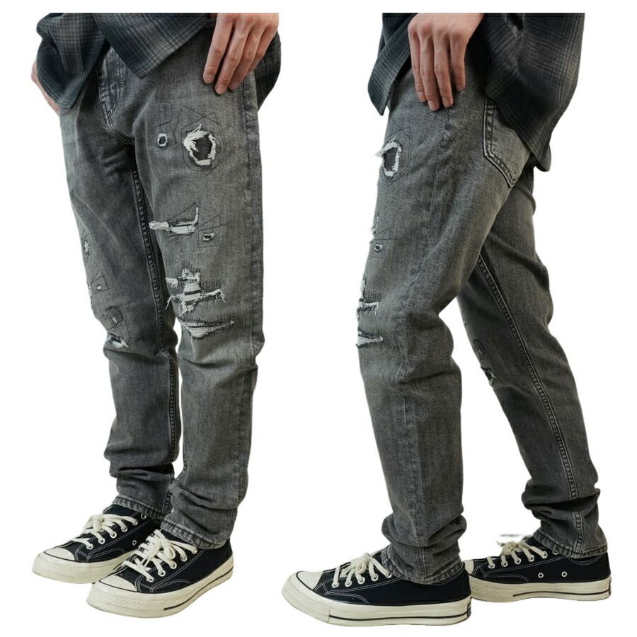 メンズ デニムパンツリーバイス LEVI S 512 スリム テーパード SLIM タイト 細身WASH BLACK ウォッシュブラック 黒 クラッシュ ヴィンテージ 加工ジェンダーフリー ローライズ ジーンズ ジーパン ク