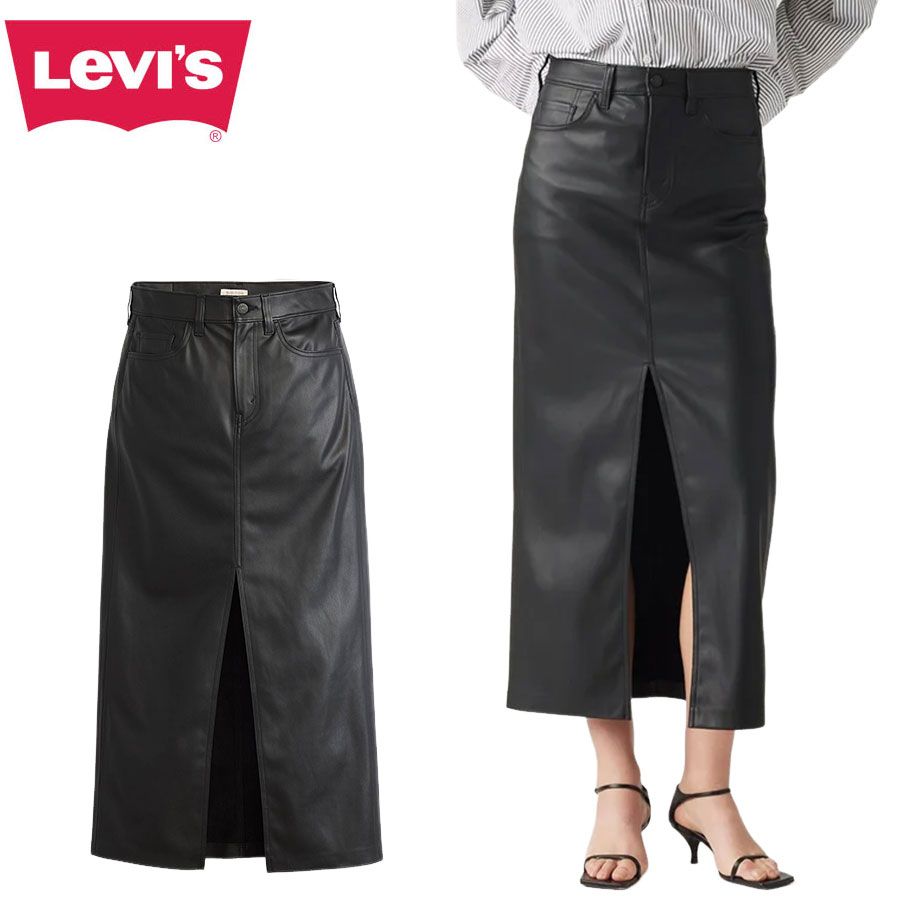 レディース ロングスカートリーバイス LEVI S アンクル コラム スカート Ankle Column Skirt Faux LeatherBlack ブラック 長め丈 合皮 エコレザー 黒Y2K ジェンダーフリー デニム ジーンズ クラシック 定