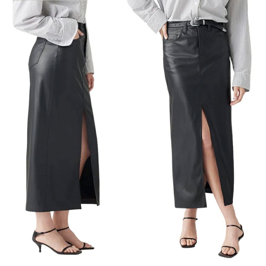 レディース ロングスカートリーバイス LEVI S アンクル コラム スカート Ankle Column Skirt Faux LeatherBlack ブラック 長め丈 合皮 エコレザー 黒Y2K ジェンダーフリー デニム ジーンズ クラシック 定
