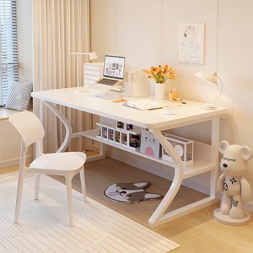 パソコンデスク ゲーミングテーブル シンプルワークデスク PCデスク 棚付きデスク コンパクト 省スペース 在宅勤務 テレワークデスク 頑丈で組立簡単 おしゃれ 大人 子供用 収納 C字フレーム ケーブルホール無し 幅80cm×奥行5 23cdbe95