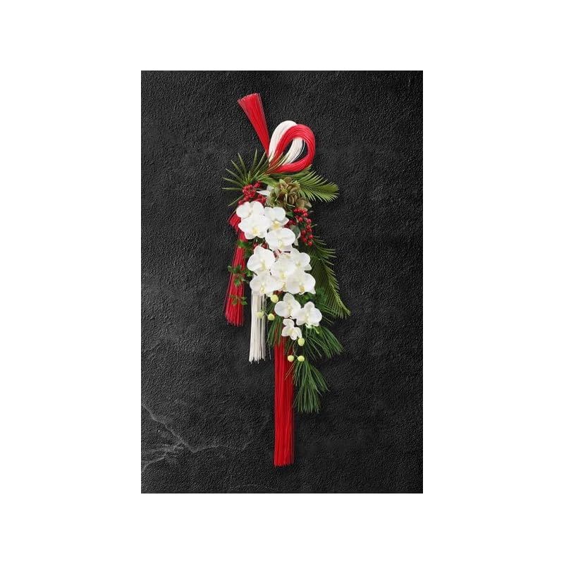mamawrteth お正月飾り しめ縄 1個 紅白水引注連縄 胡蝶蘭 アーティフィシャルフラワー 造花 和柄 和モダン しめ飾り 玄関飾り 水引 迎春 縦90×横35×厚み15 コチョウランしめ縄 NAATW-022 NEXPOTALLINN_EU