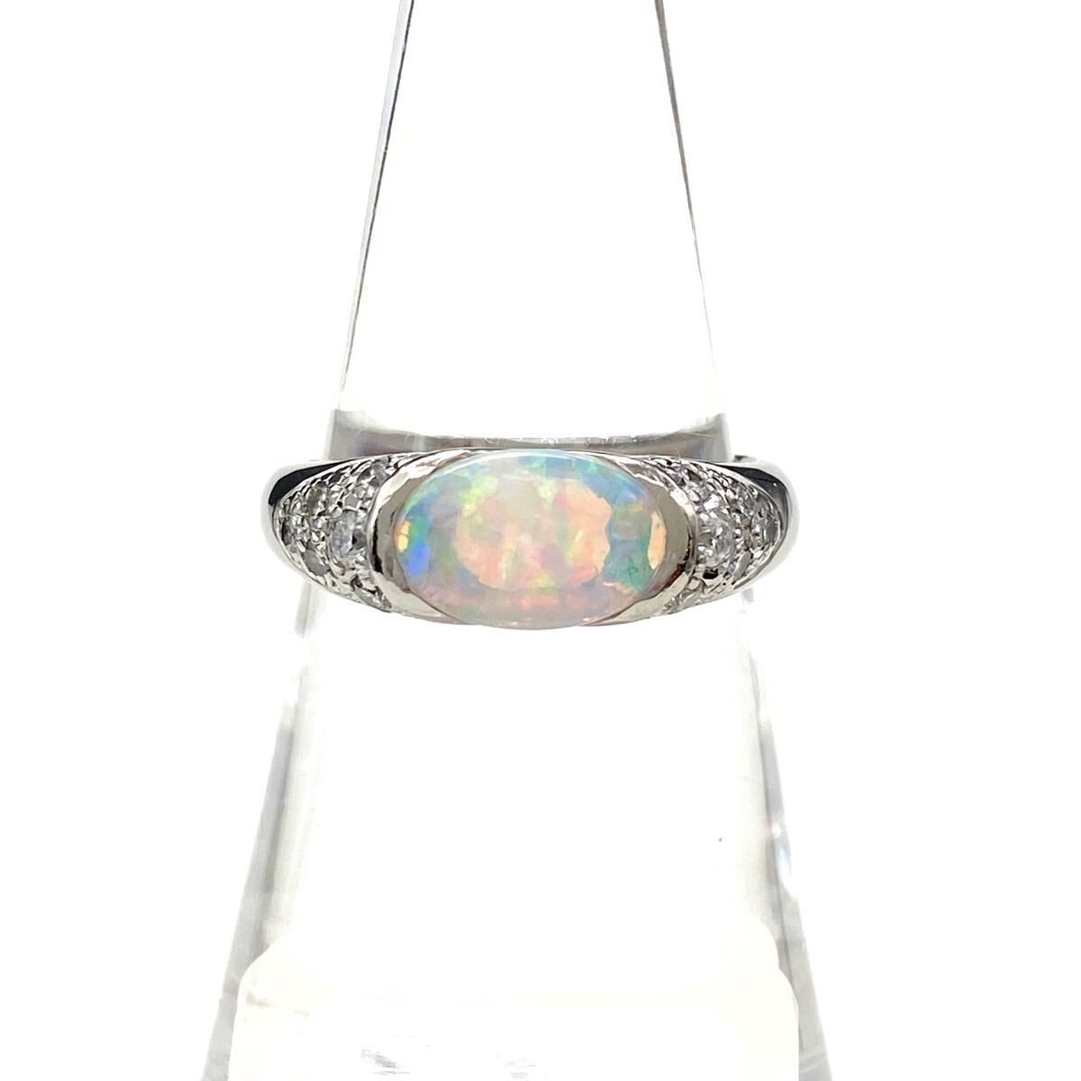 オパール デザインリング プラチナ 指輪 メレダイヤ リング 13号 Pt900 オパール ダイヤモンド レディース
