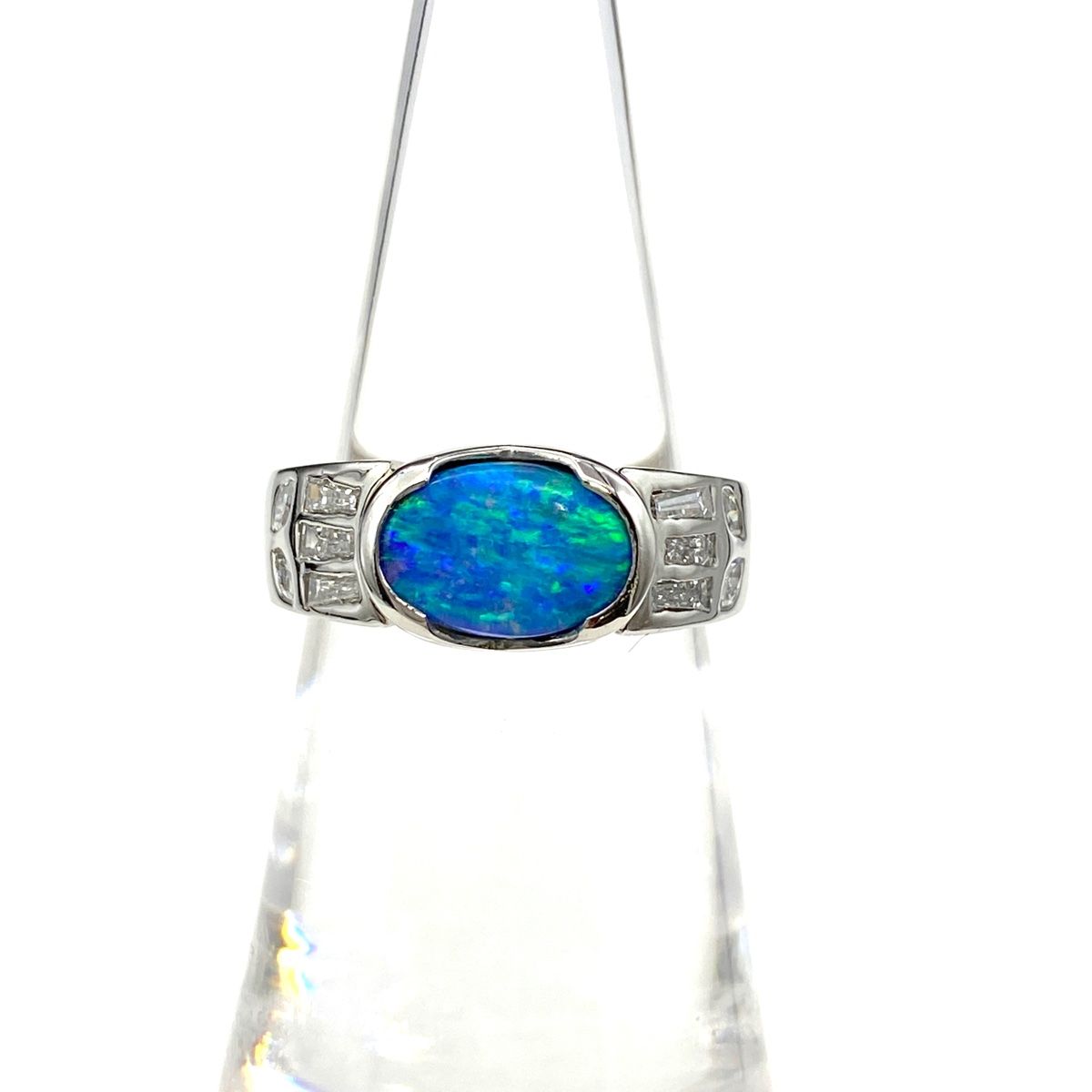 ボルダーオパール デザインリング プラチナ 指輪 メレダイヤ リング 8 5号 Pt 900 ダイヤモンド レディース