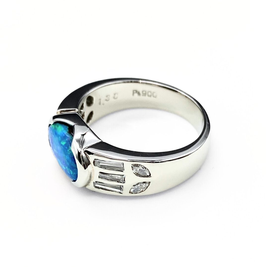 ボルダーオパール デザインリング プラチナ 指輪 メレダイヤ リング 8.5号 Pt900 ボルダーオパール ダイヤモンド レディース
