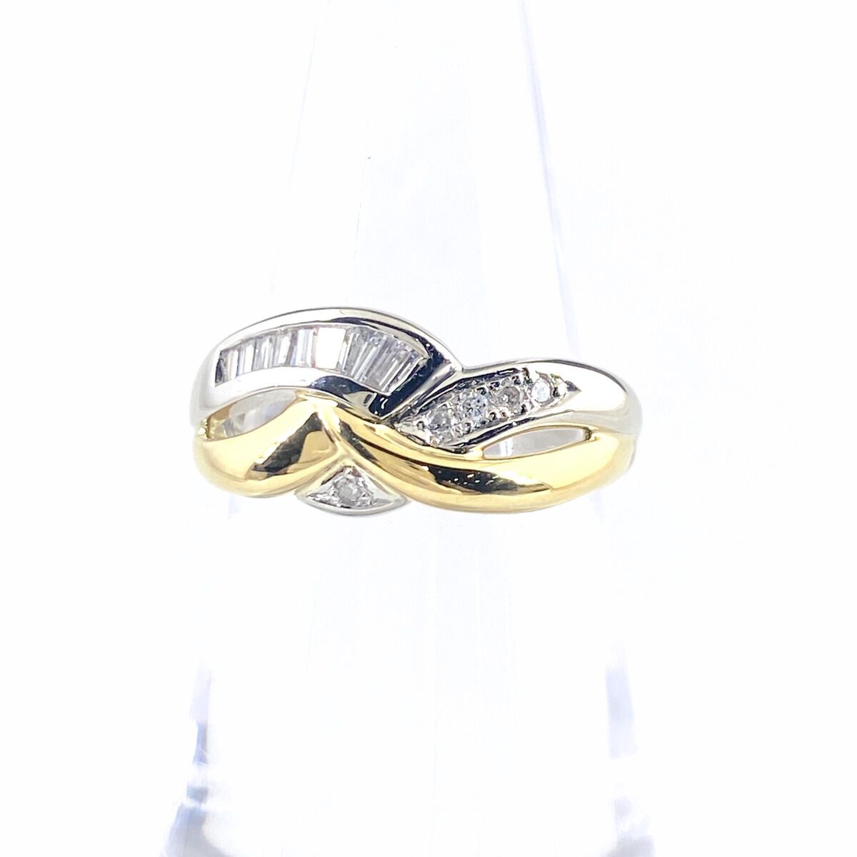 メレダイヤ デザインリング プラチナ YG イエローゴールド 指輪 リング 11.5号 Pt850 K18 ダイヤモンド レディース