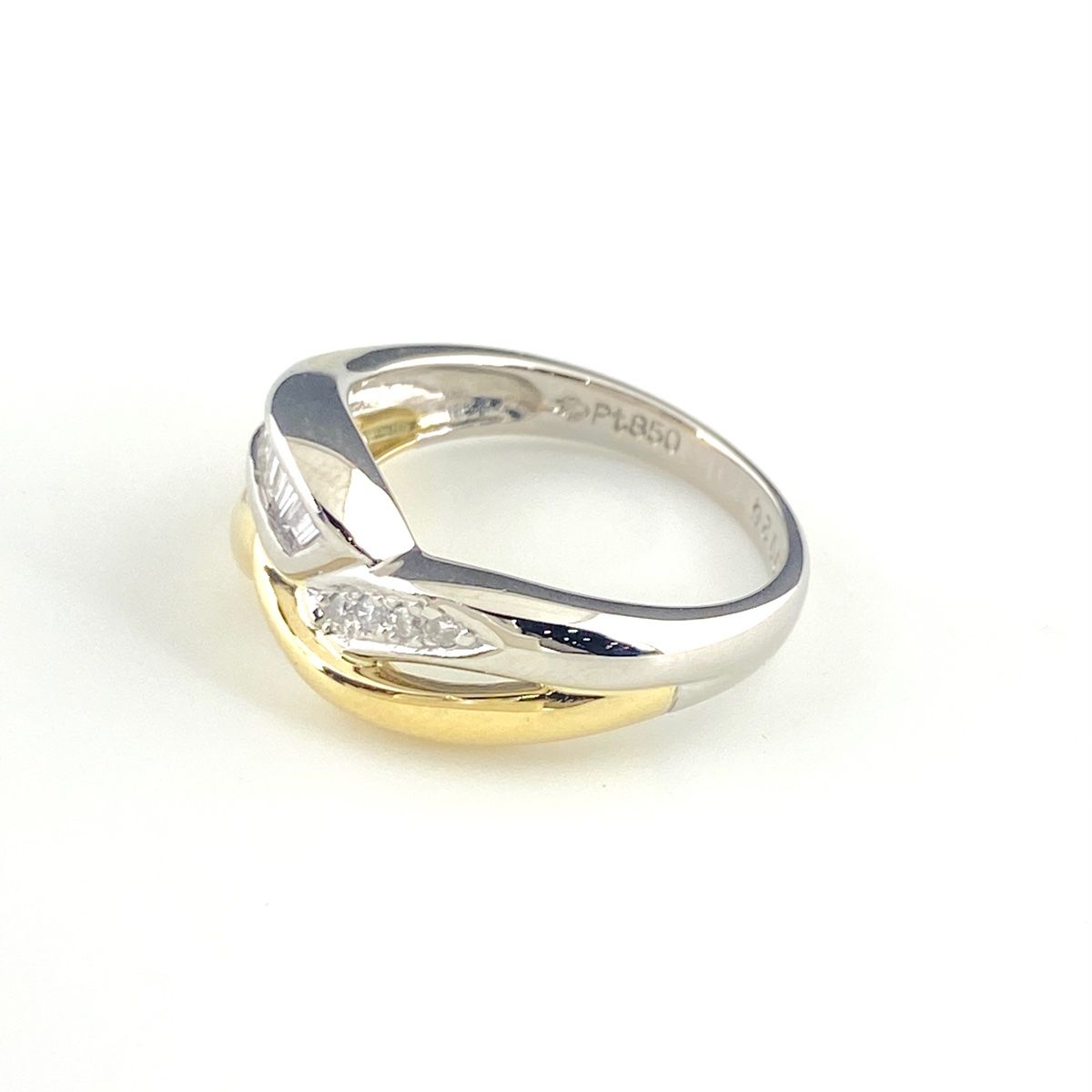 メレダイヤ デザインリング プラチナ YG イエローゴールド 指輪 リング 11.5号 Pt850 K18 ダイヤモンド レディース