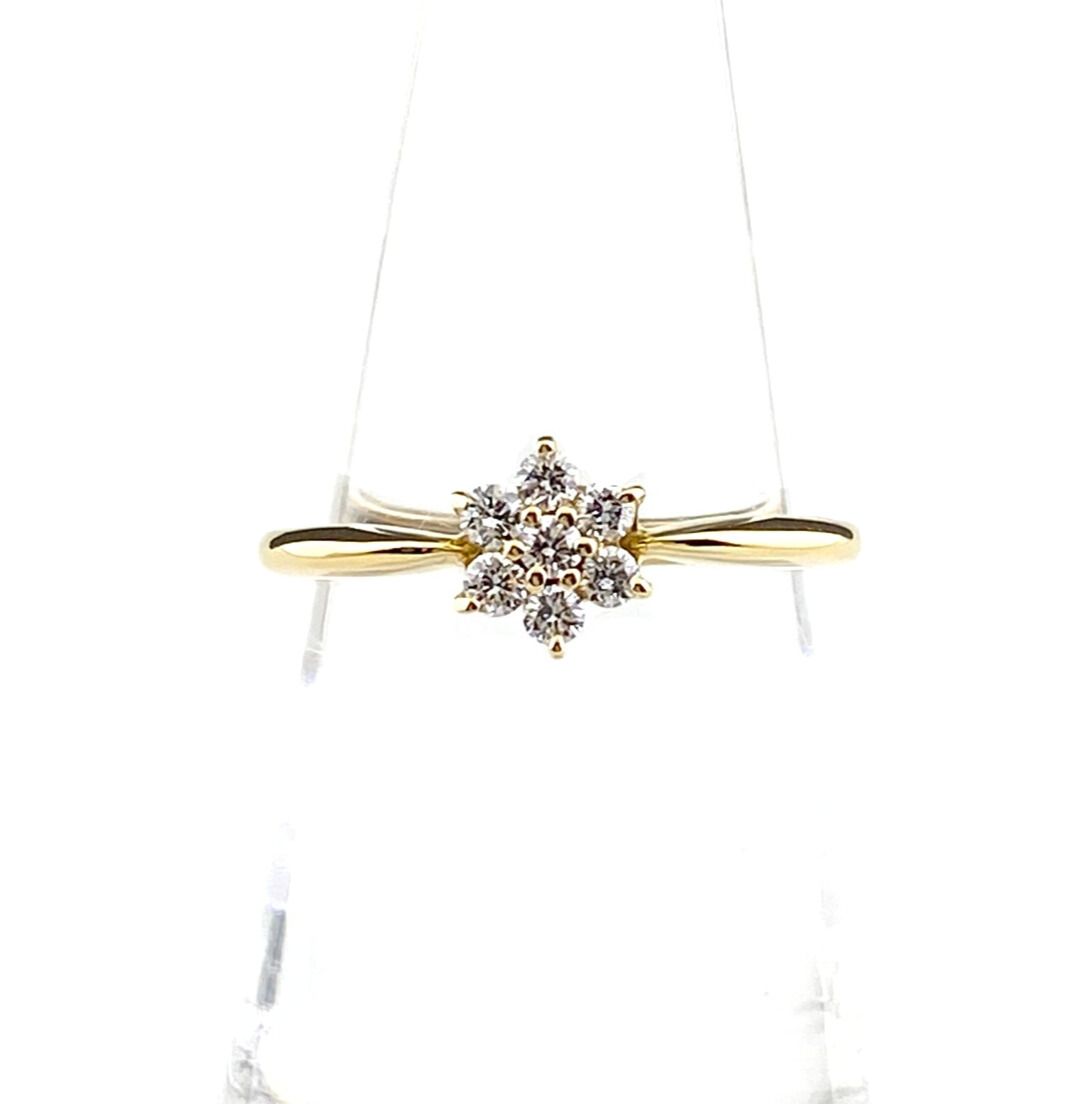 フラワーモチーフ デザインリング YG イエローゴールド 指輪 メレダイヤ 花 リング 11号 K18 ダイヤモンド レディース