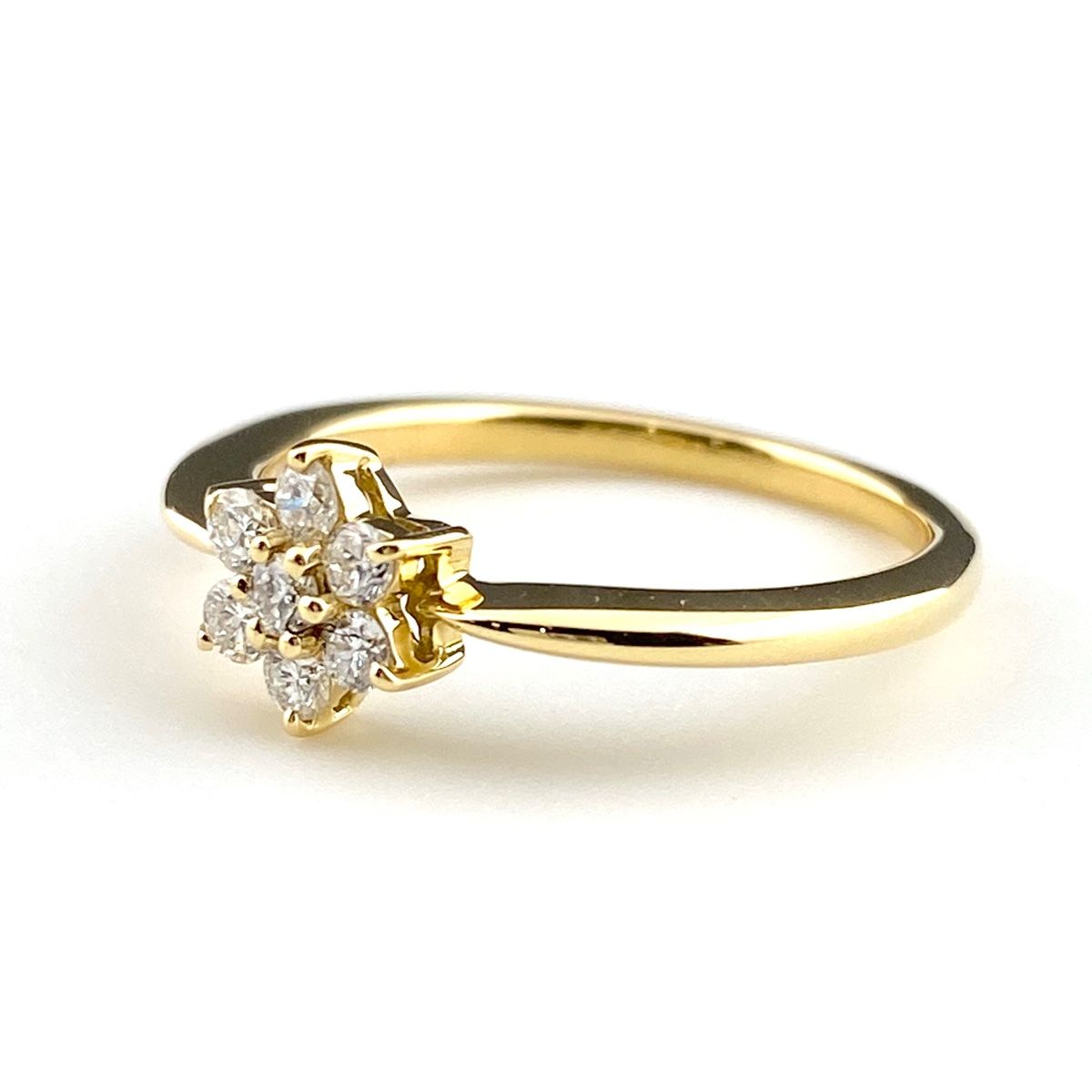 フラワーモチーフ デザインリング YG イエローゴールド 指輪 メレダイヤ 花 リング 11号 K18 ダイヤモンド レディース