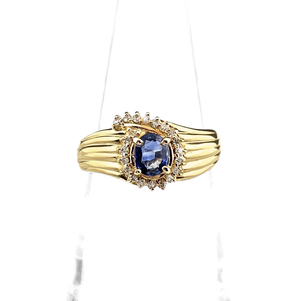 サファイア デザインリング YG イエローゴールド 指輪 リング 10号 K18 ダイヤモンド レディース