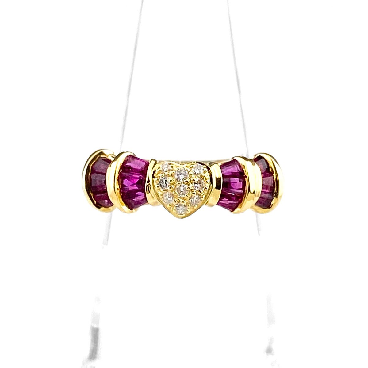 ルビー デザインリング YG イエローゴールド メレダイヤ 指輪 リング 8号 K18 ルビー ダイヤモンド レディース