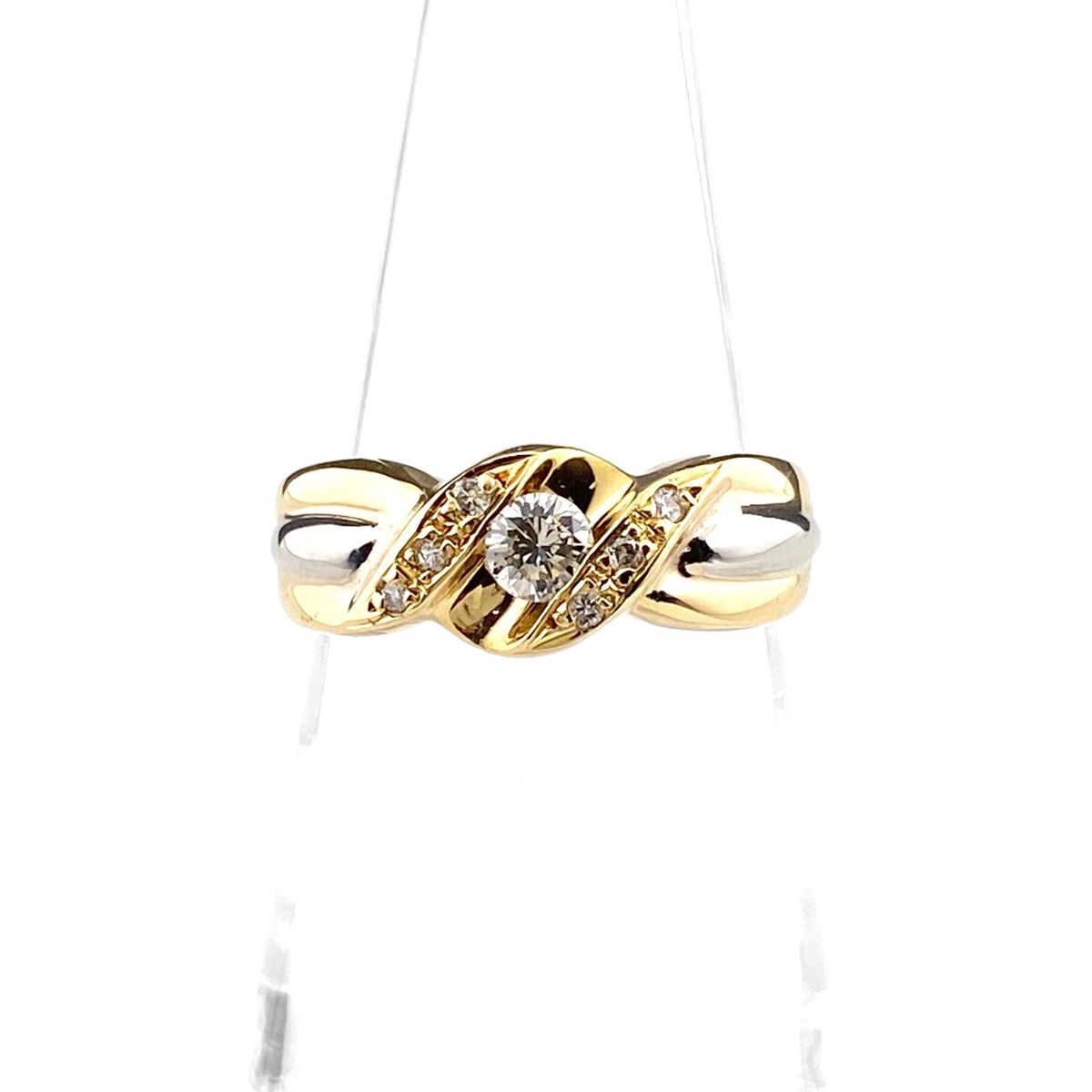 メレダイヤ デザインリング プラチナ YG イエローゴールド 指輪 リング 8号 Pt900 K18 ダイヤモンド レディース