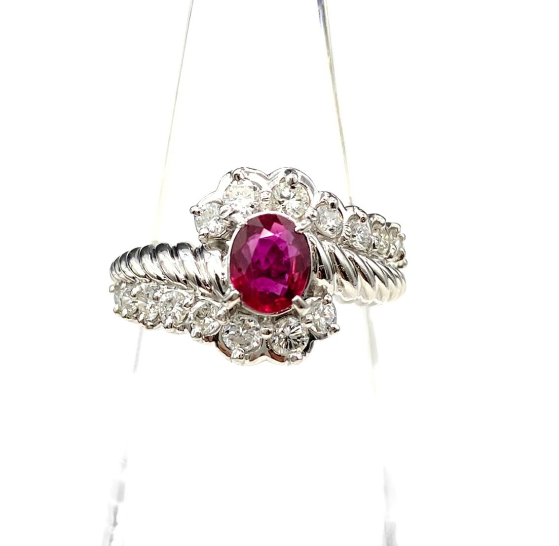 ルビー デザインリング プラチナ 指輪 メレダイヤ リング 8号 Pt900 ルビー ダイヤモンド レディース