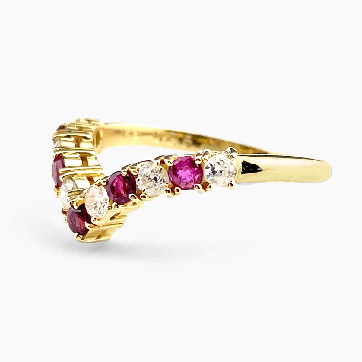 ルビー デザインリング YG イエローゴールド 指輪 メレダイヤ リング 10.5号 K18 ルビー ダイヤモンド レディース