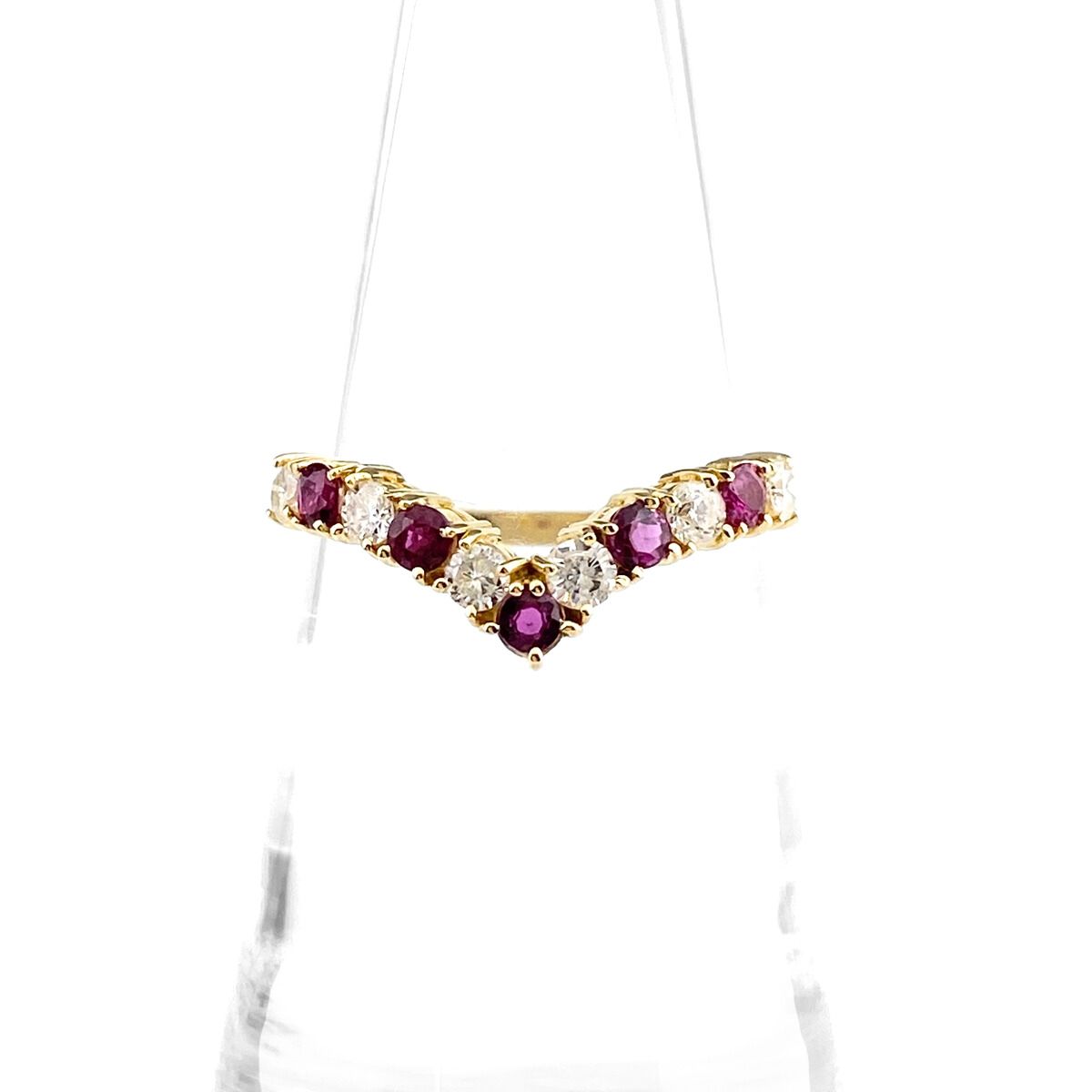 ルビー デザインリング YG イエローゴールド 指輪 メレダイヤ リング 10.5号 K18 ルビー ダイヤモンド レディース