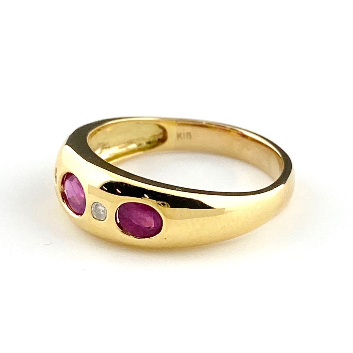 ルビー デザインリング YG イエローゴールド メレダイヤ 指輪 リング 17号 K18 ルビー ダイヤモンド レディース