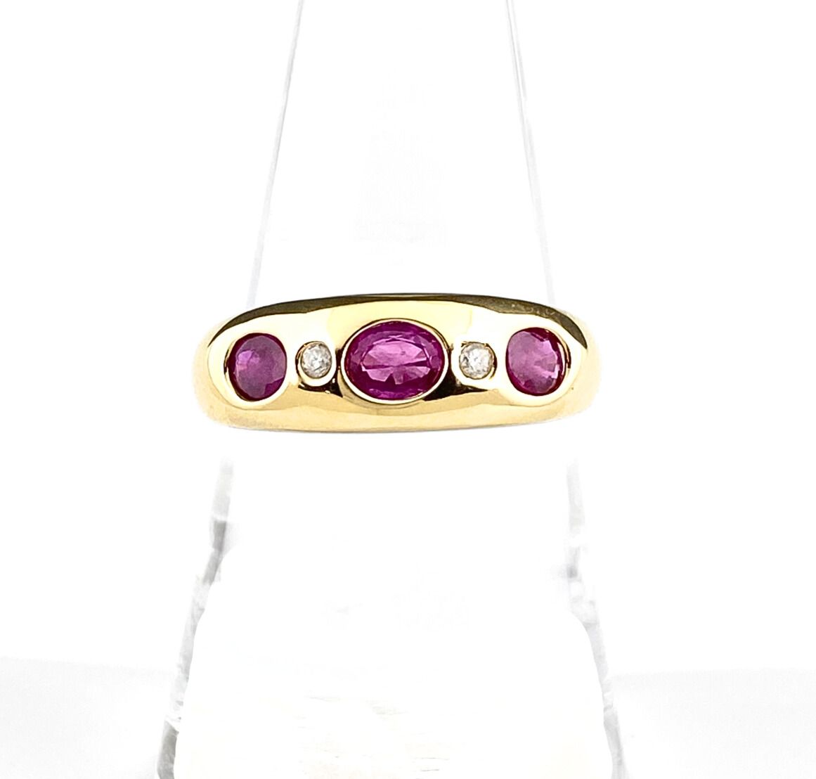 ルビー デザインリング YG イエローゴールド メレダイヤ 指輪 リング 17号 K18 ルビー ダイヤモンド レディース