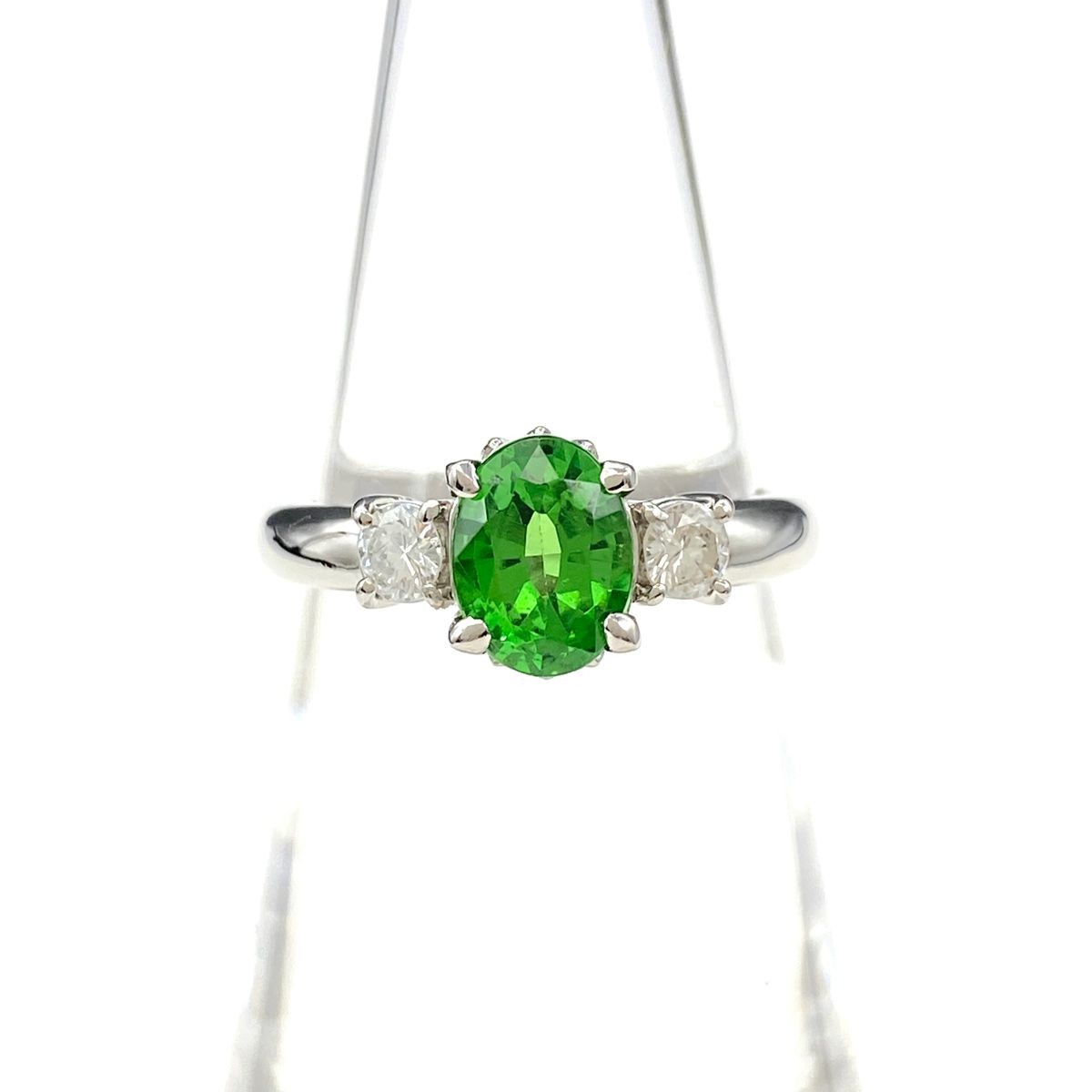 グリーングロッシュラーガーネット デザインリング プラチナ 指輪 メレダイヤ リング 10.5号 Pt900 グリーングロッシュラーガーネット レディース