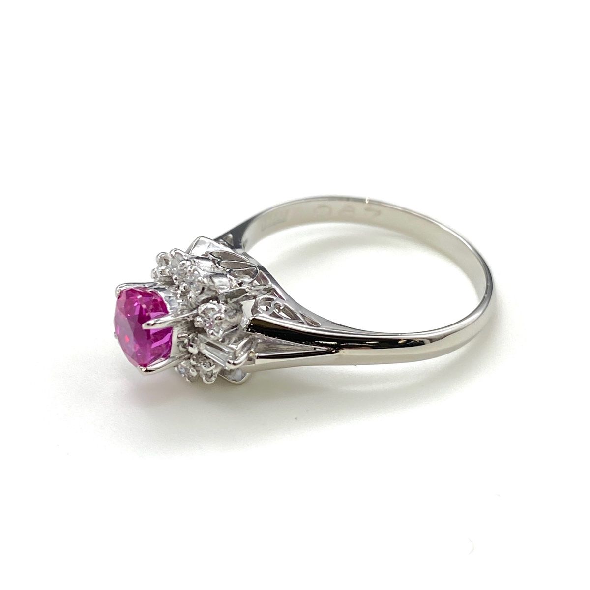 ピンクサファイア デザインリング プラチナ 指輪 メレダイヤ リング 12.5号 Pt900 ピンクサファイア ダイヤモンド レディース