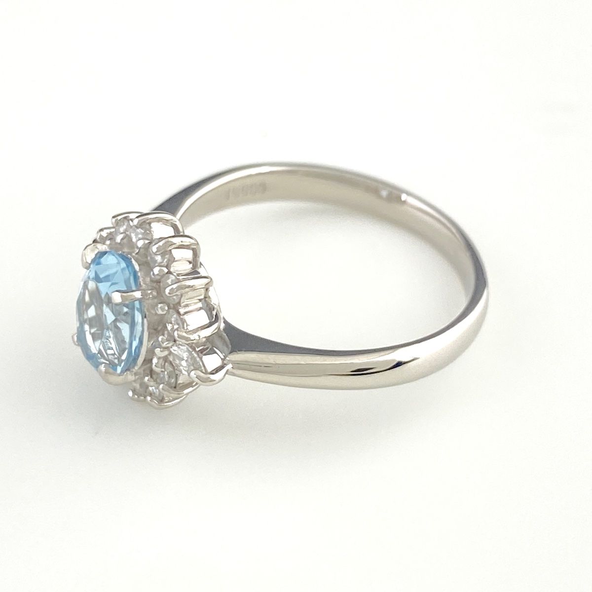 アクアマリン デザインリング プラチナ 指輪 メレダイヤ リング 11.5号 Pt900 アクアマリン ダイヤモンド レディース