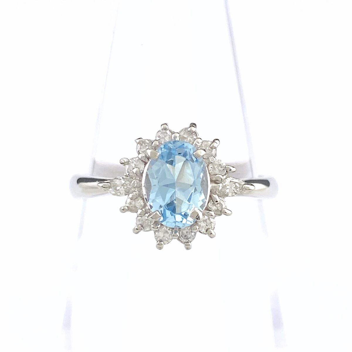 アクアマリン デザインリング プラチナ 指輪 メレダイヤ リング 11.5号 Pt900 アクアマリン ダイヤモンド レディース