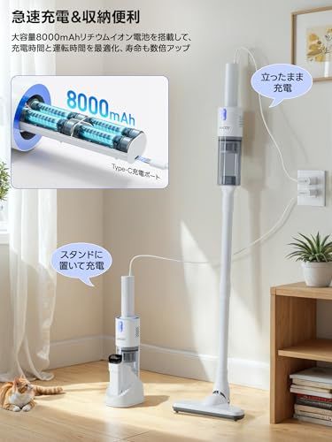  掃除機 コードレス 2025革新版 28000強力吸引 40分間連続稼働 軽量 収納スタンド付 Type-C充電式 ハンディ スティッククリーナー vacuum cleaner cordless そうじき 電 96 d 043 a 4 その他 キッチン 食器