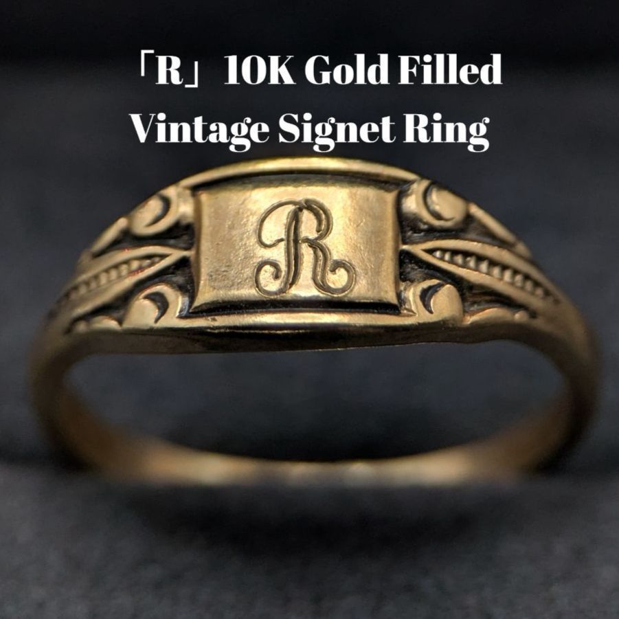 R」イニシャルリング 10K ゴールドフィルド ヴィンテージ リング R」イニシャルリング 10K ゴールドフィルド ヴィンテージ リング