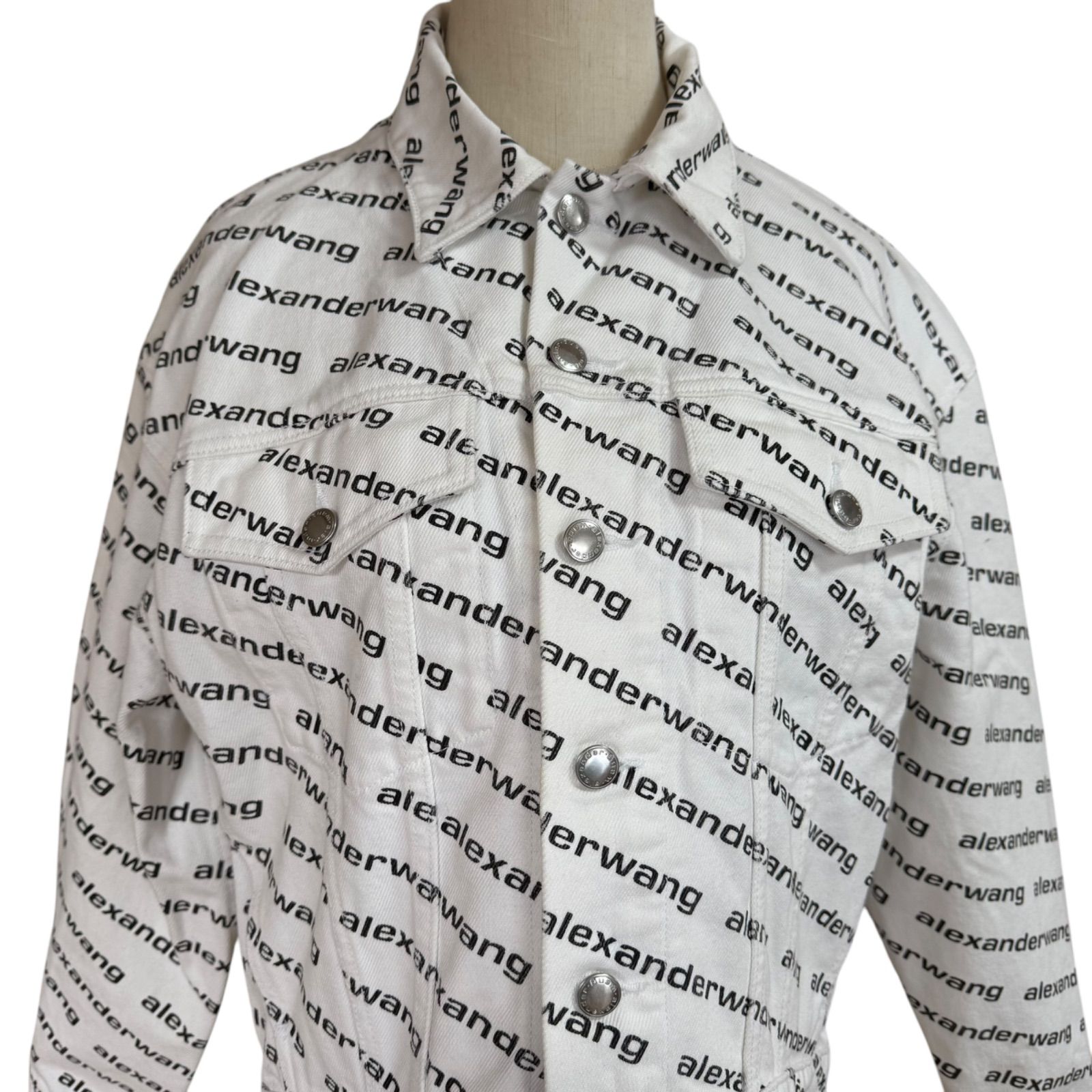 AlexanderWang アレキサンダーワン ロゴ プリント Gジャン デニムジャケット ジャケット アウター ホワイト 秋 冬 春 女性 レディース XSサイズ Mサイズ相当 コットン 綿