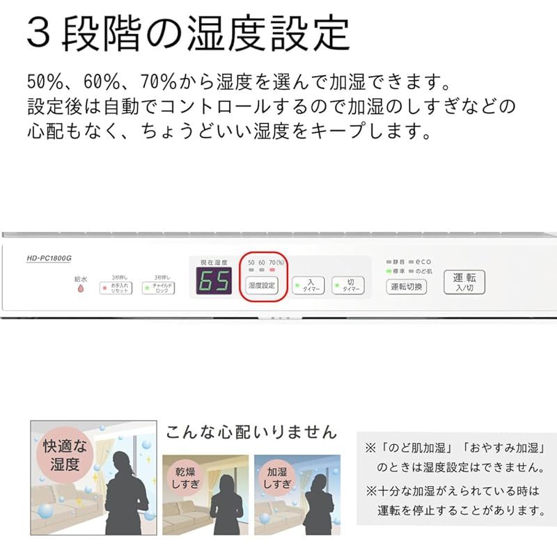  ダイニチ Dainichi 加湿器 ハイブリッド式 木造和室30畳まで プレハブ洋室50畳まで PCタイプ パワフルモデル ホワイト HD-PC 1800 G-W キッチン 住宅設備