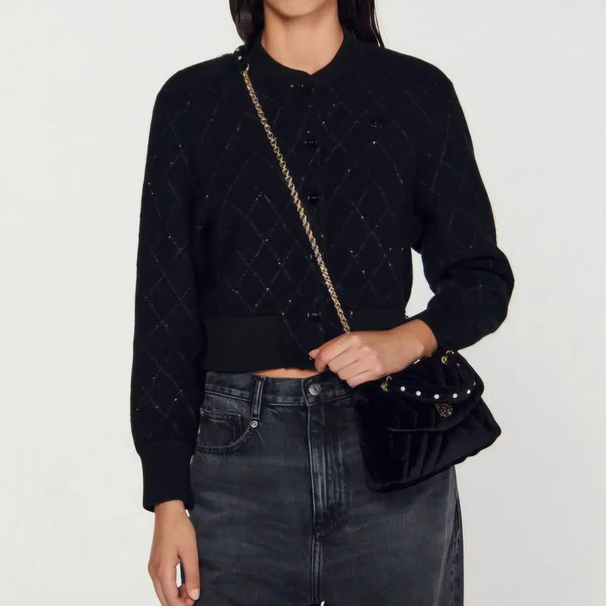 サンドロ シークエンス スパンコール ニット ジャケット 38